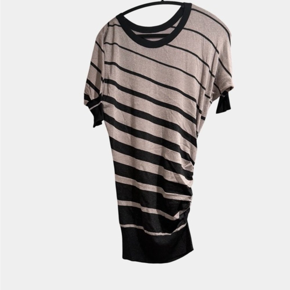 C de C Black and Beige Striped Short Sleeve Dress. Gently Used. Petite